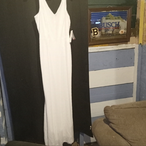 White V Neck Sequin Fitted Gown By dbstudio - Picture 2 of 6